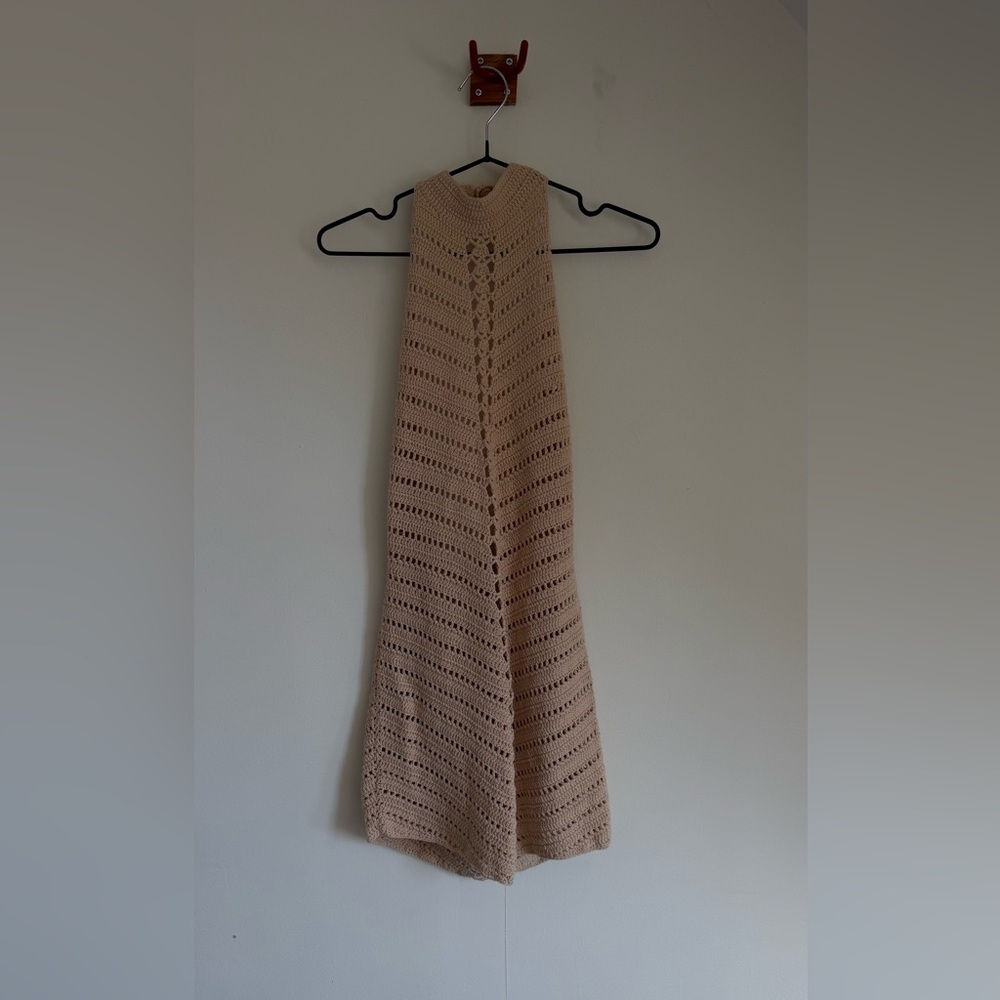 Camila Coelho Beige Crochet Mini Dress